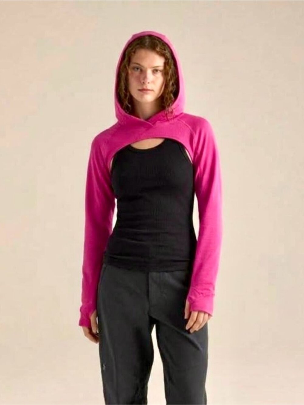 Rare Arc’teryx Pink magenta Hooded Bolero Shrug Fleece Thumbholes XS run active